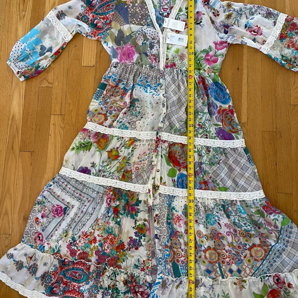 💓Gorgeous Bohemian Johnny Was Floral Patchwork Dress with Slip Included - Picture 8 of 14